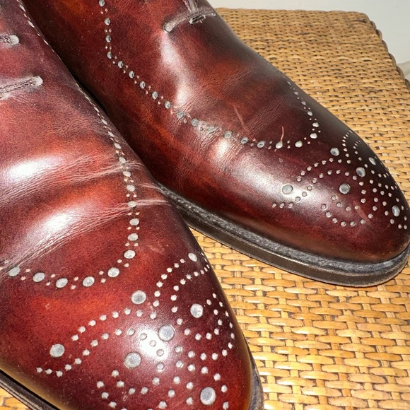 BONTONI Men’s Size 11 Whole Cut Brogue Perforated Brown Leather Lace Up Shoes - Picture 2 of 14